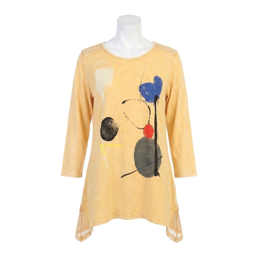 NEW JESS & JANE strolling mineral washed mesh top in yellow/wheat